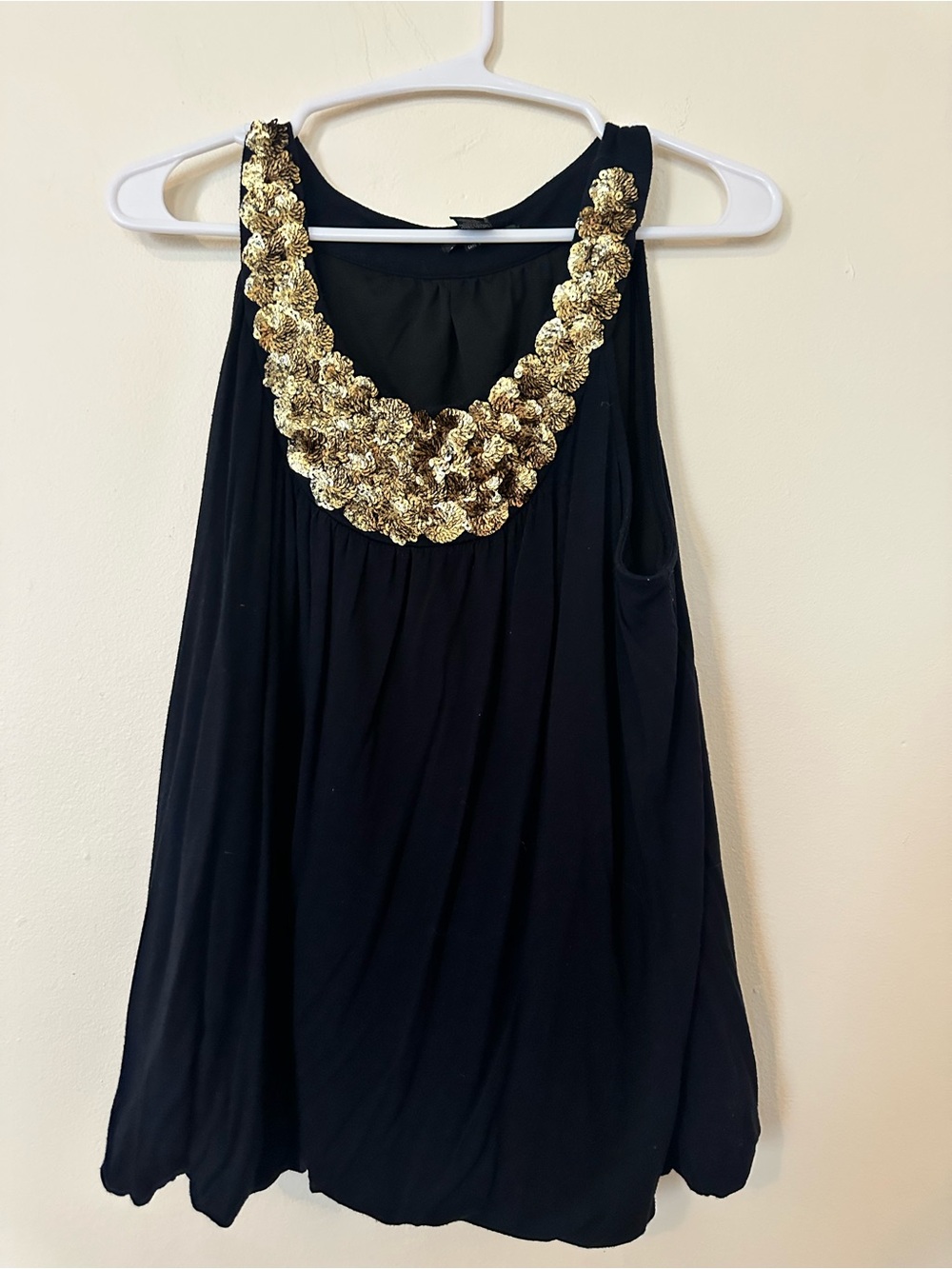 Alfani Black Tank Top with Gold Sequin Embellished Neckline | Medium